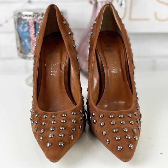 Fahrenheit Brown Faux Suede Studded Heels Size 6 - Picture 4 of 15